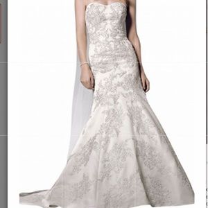 Oleg Cassini Satin Trumpet Wedding Dress with Lace